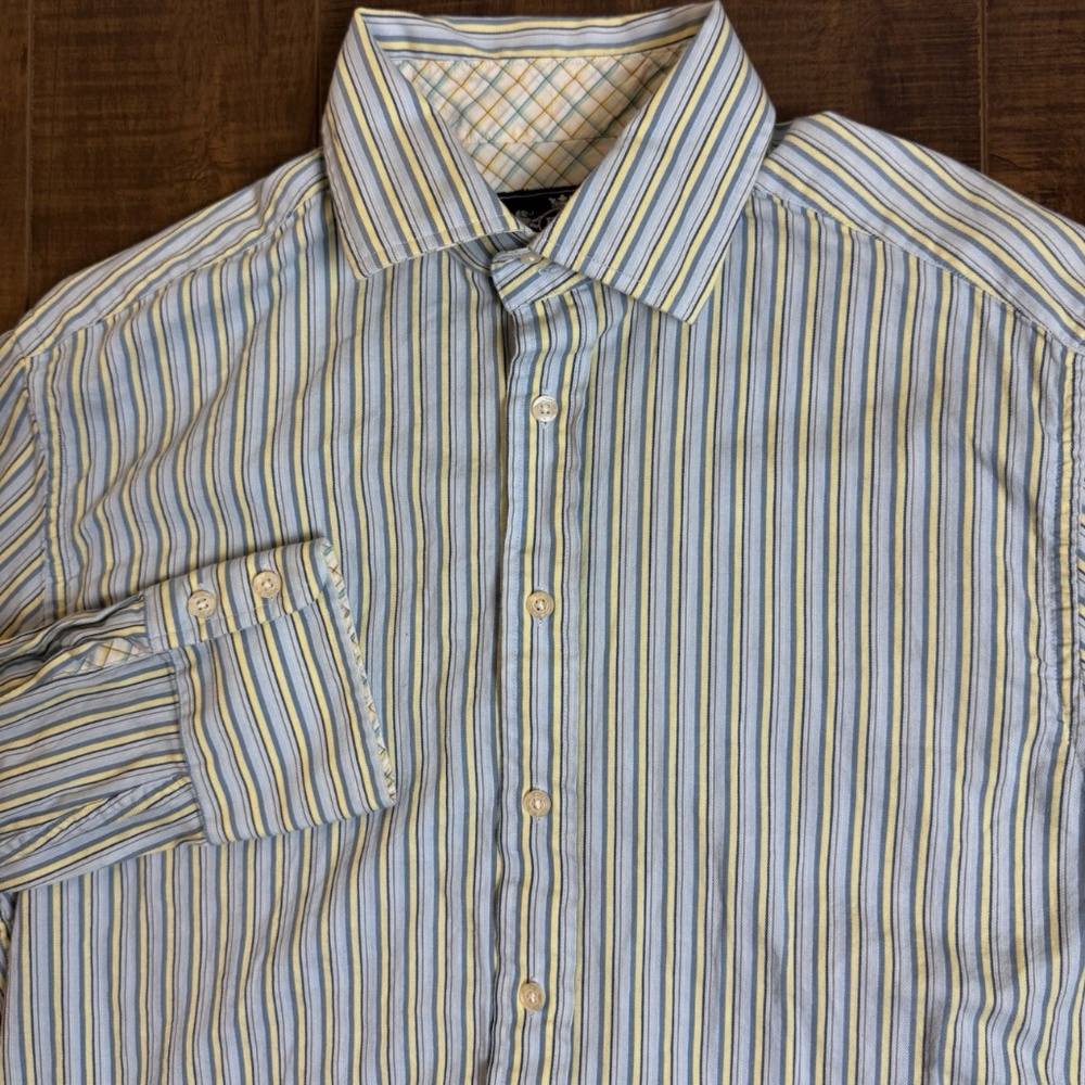 VTG R&G Robert Graham Shirt Men's XL Multicolor Button Striped Flip Cuff Cotton